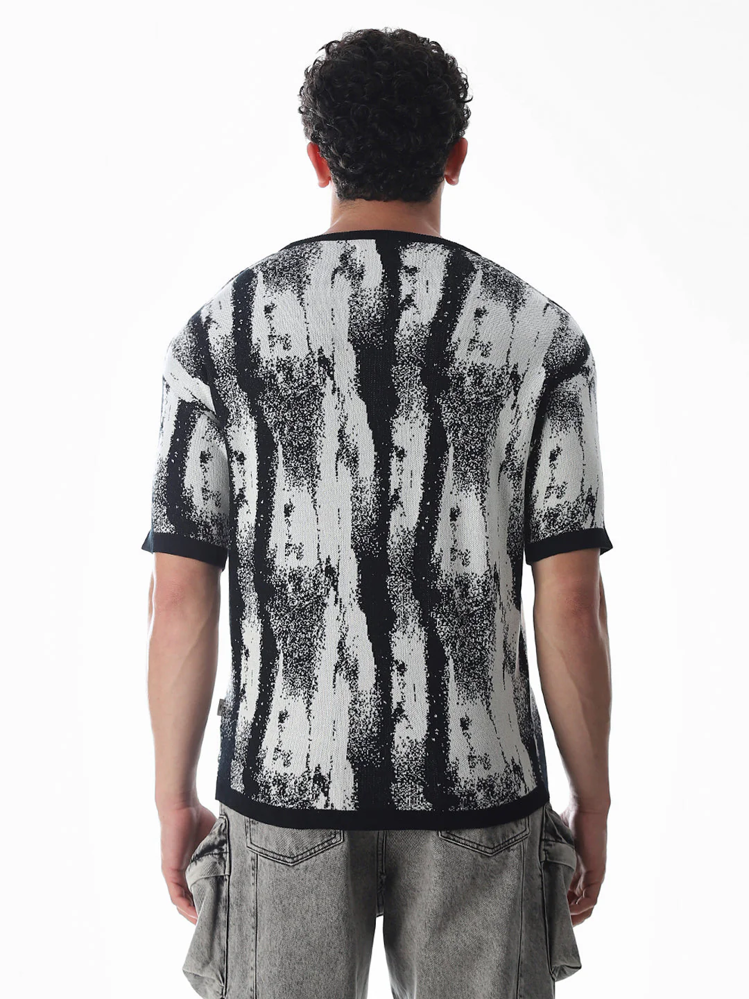 Black Printed Jacquard Boxy Fit Pullover - Image 9