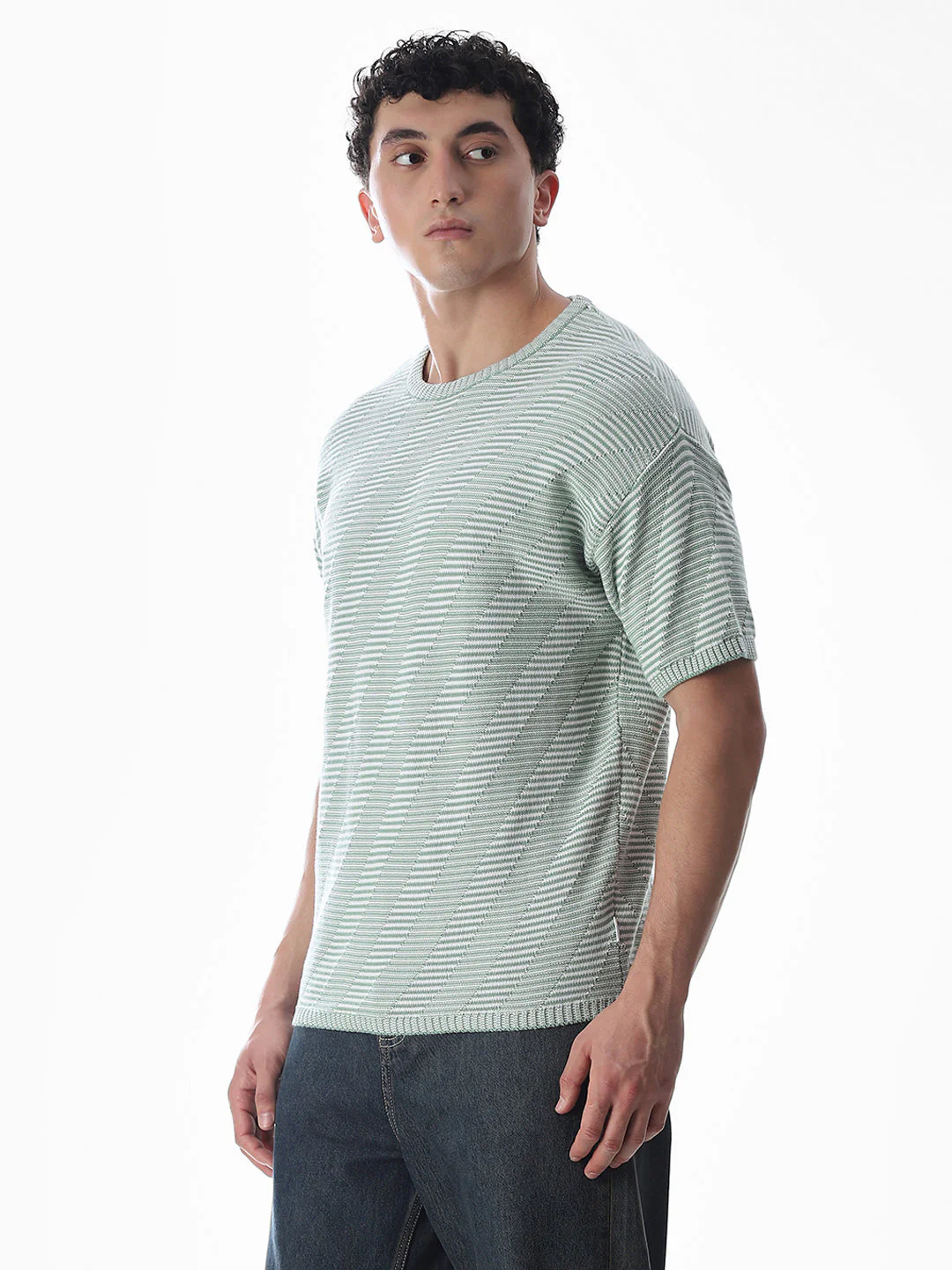 Green Jacquard Boxy Fit Pullover - Image 3