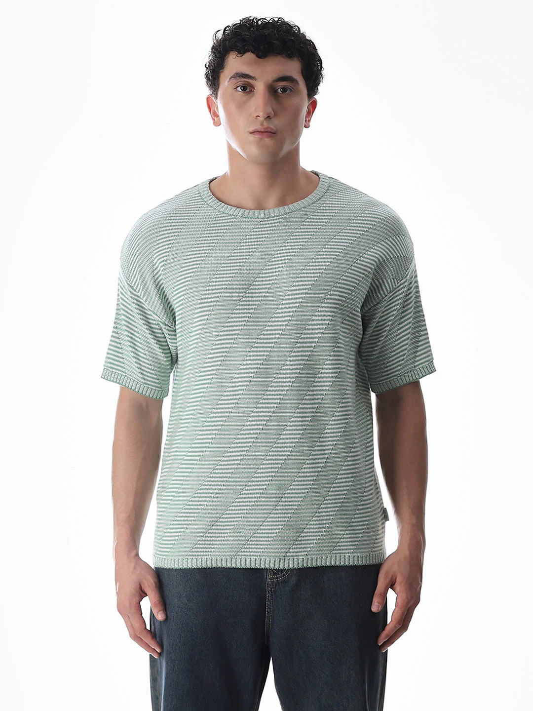 Green Jacquard Boxy Fit Pullover - Image 8