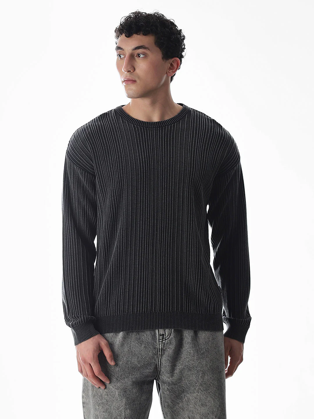 Black Knitted Drop Shoulder Pullover - Image 2