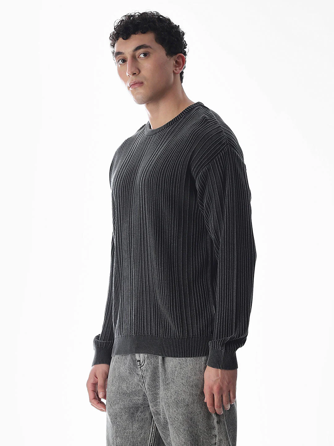 Black Knitted Drop Shoulder Pullover - Image 3