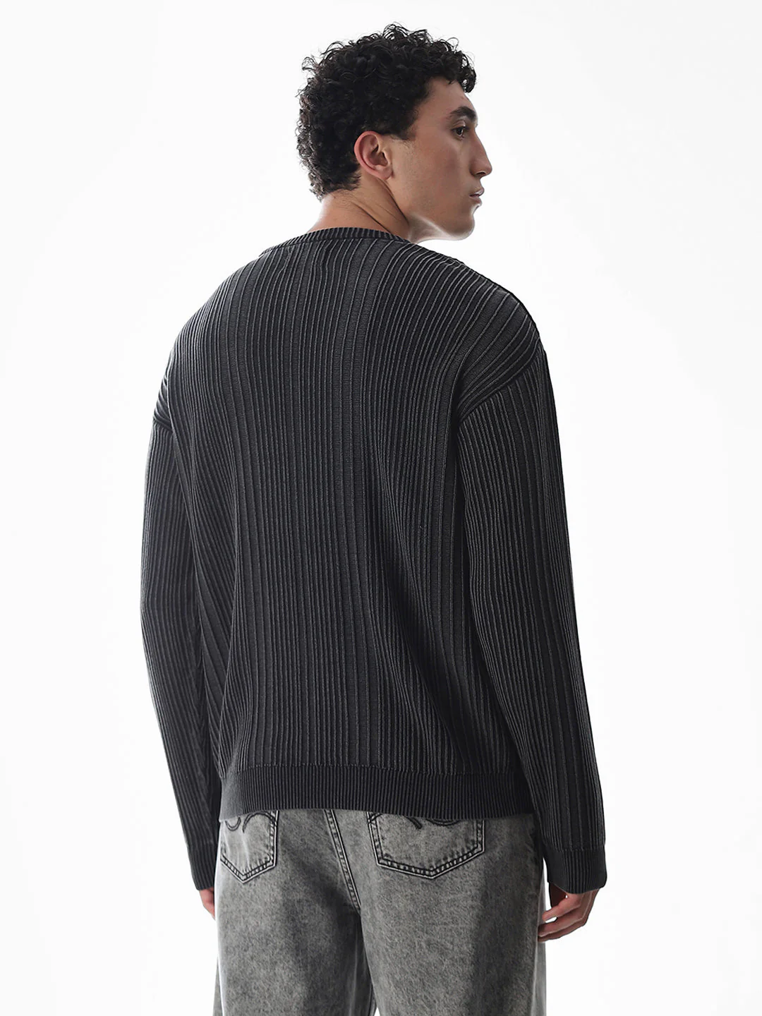 Black Knitted Drop Shoulder Pullover - Image 4