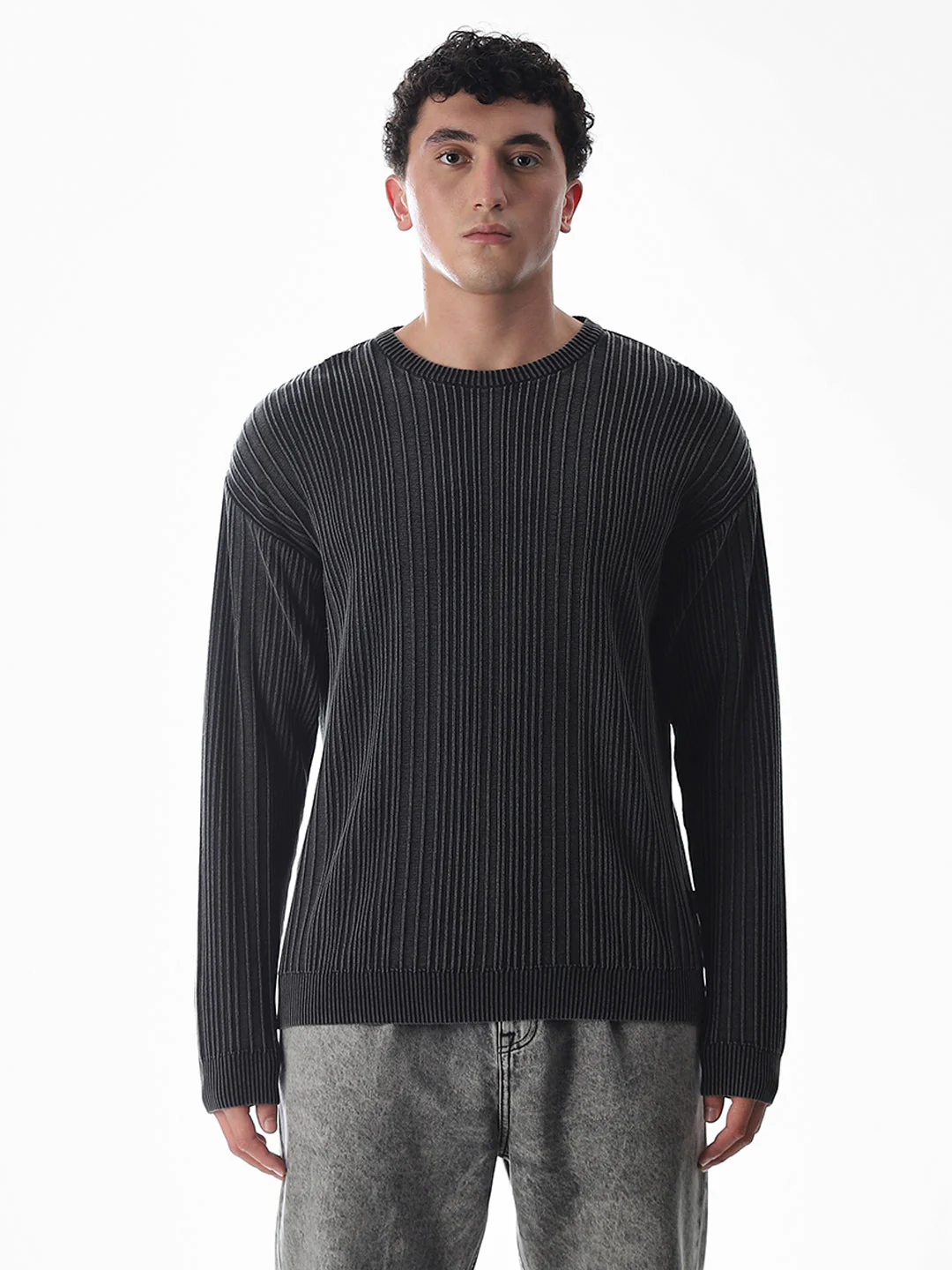 Black Knitted Drop Shoulder Pullover - Image 8