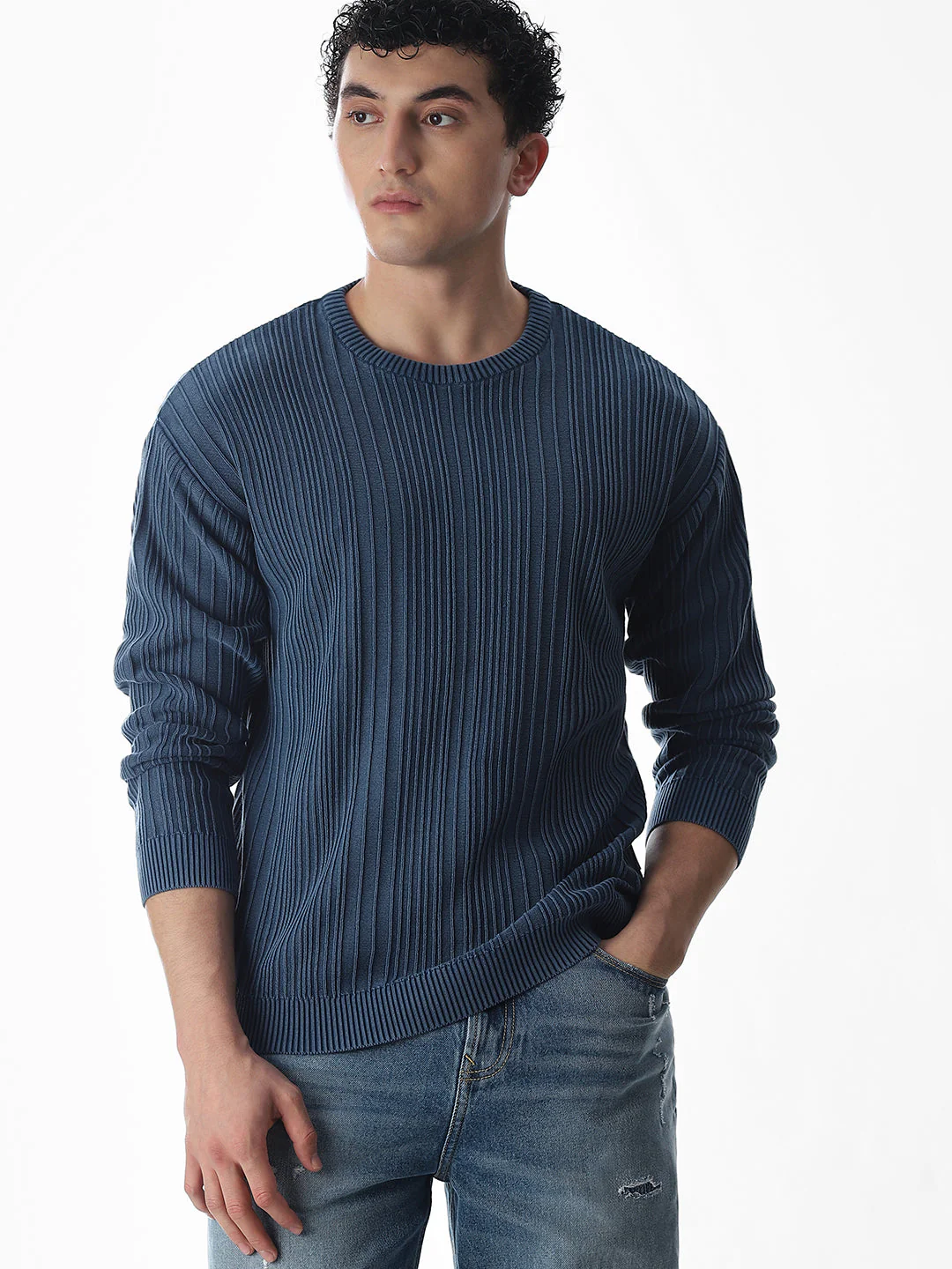 Light Wash Self-Design Pullover