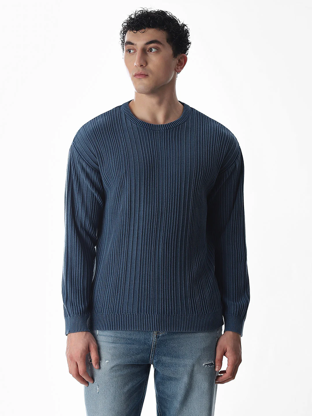 Light Wash Self-Design Pullover - Image 2