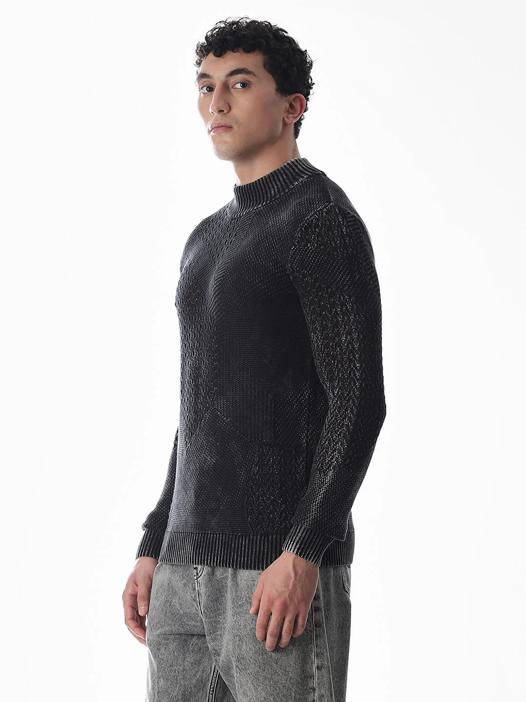 Black Knitted High Neck Pullover - Image 3