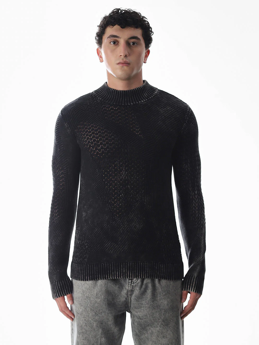 Black Knitted High Neck Pullover - Image 8