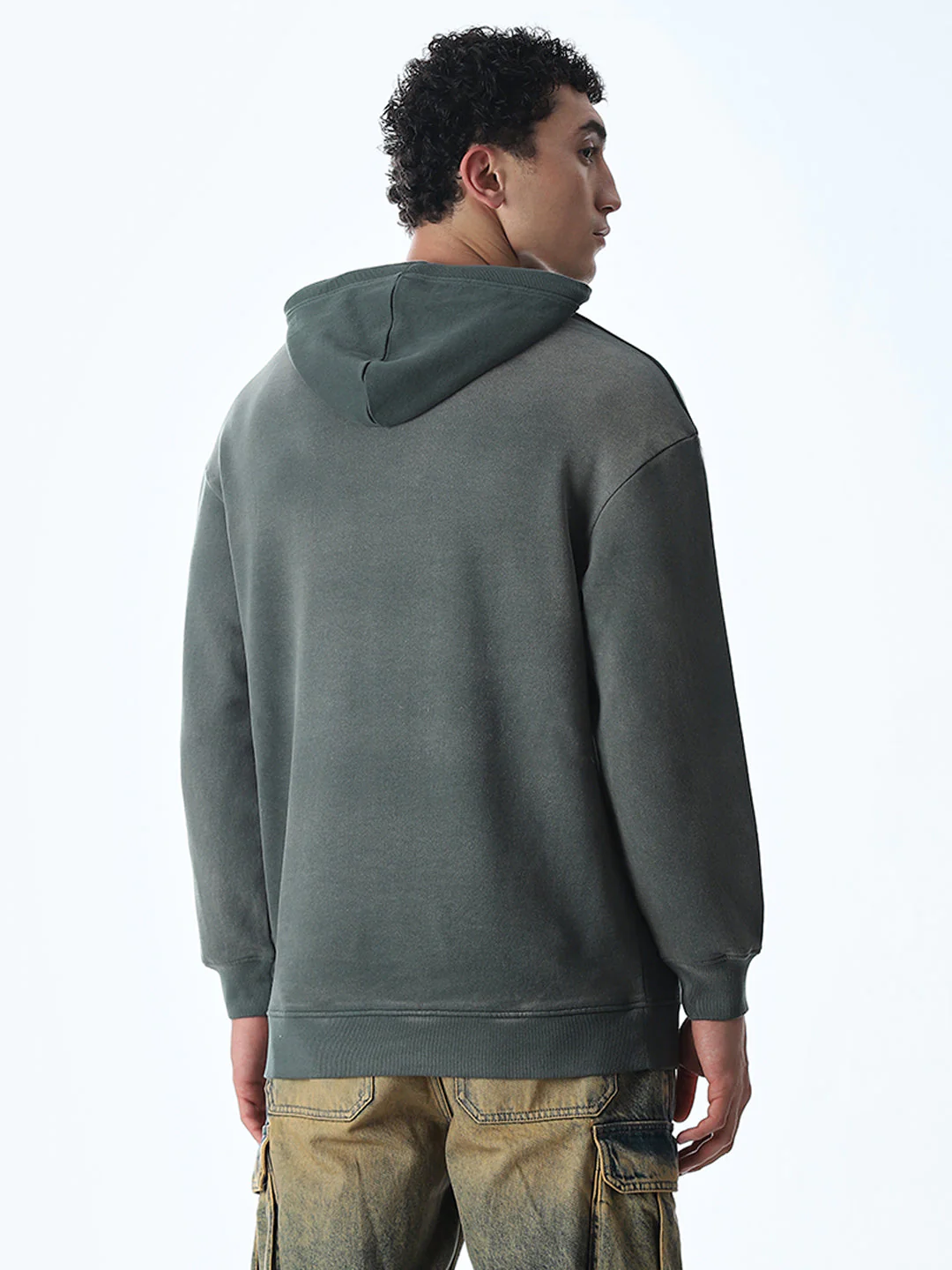 Light Wash Hooded Oversized Sweatshirt - Green - Image 4