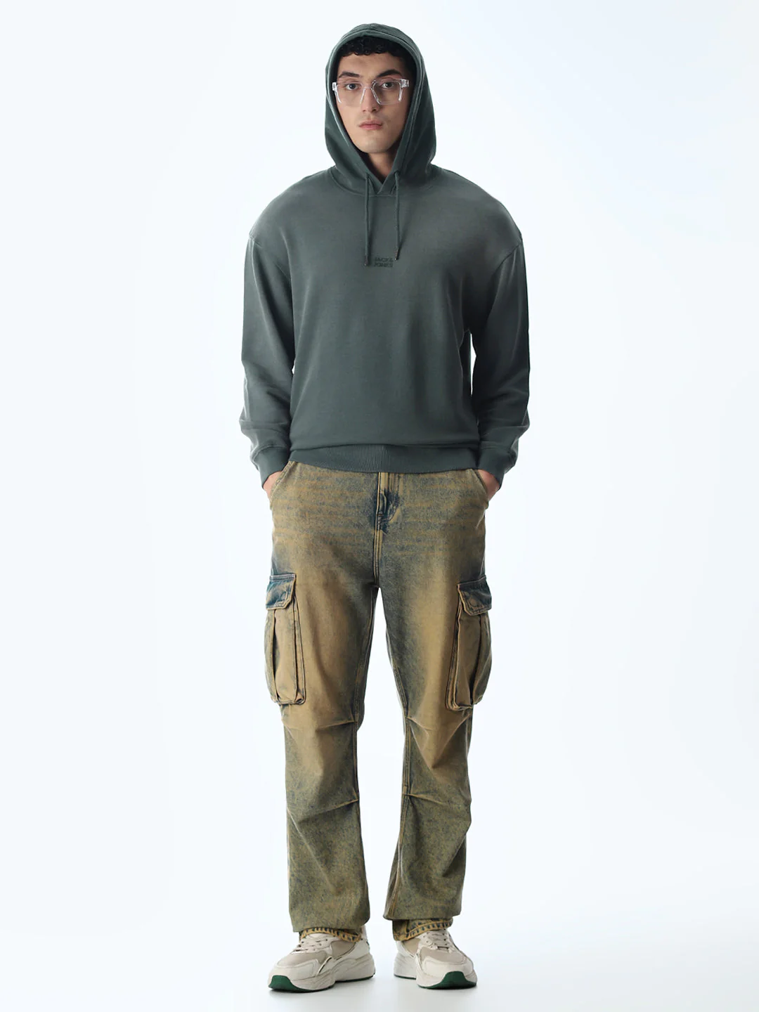 Light Wash Hooded Oversized Sweatshirt - Green - Image 6