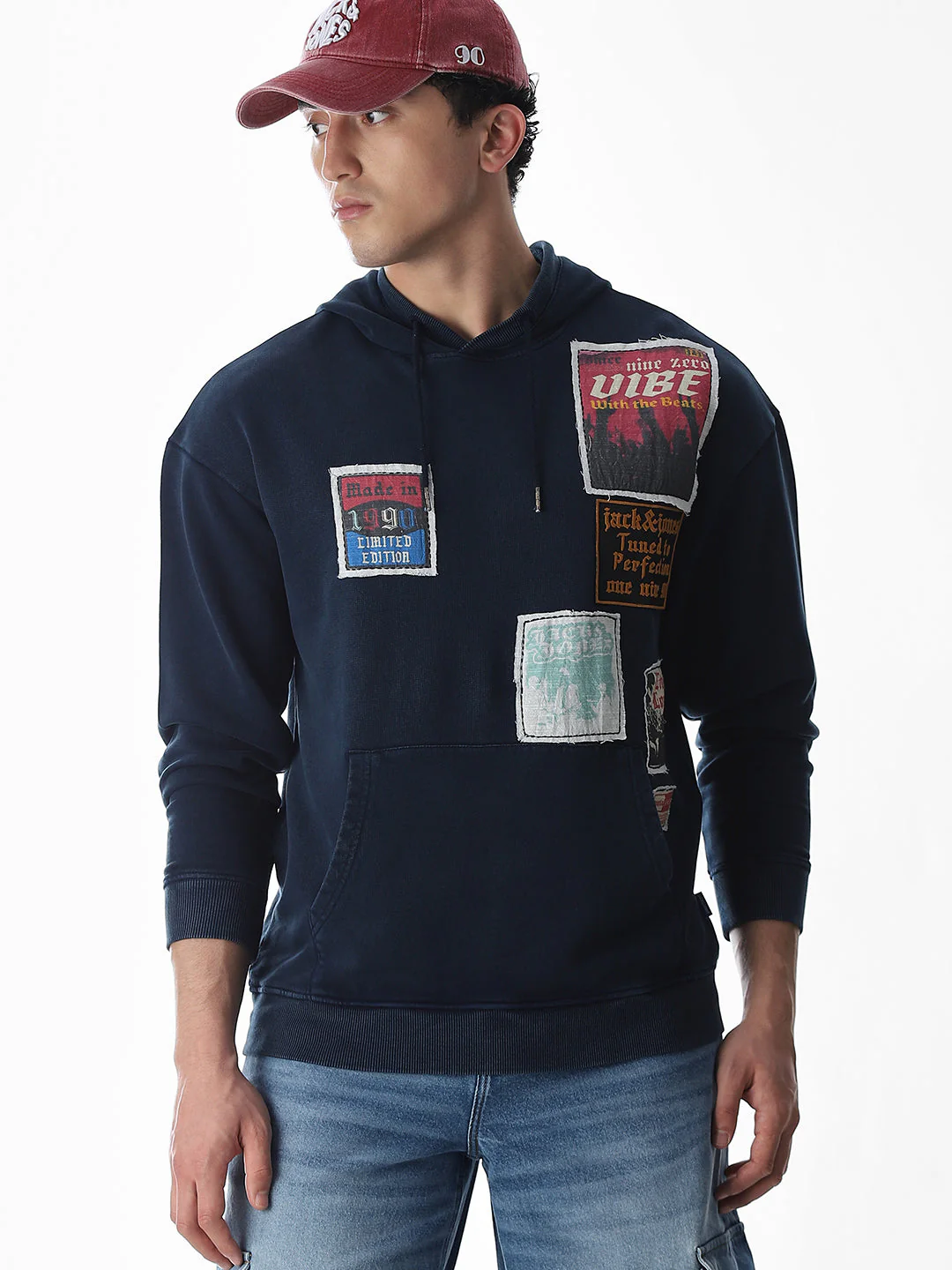 Printed hooded Oversized Sweatshirt - Blue