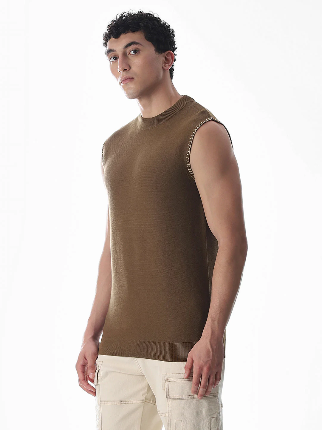 Brown Knitted Cotton Tank - Image 3
