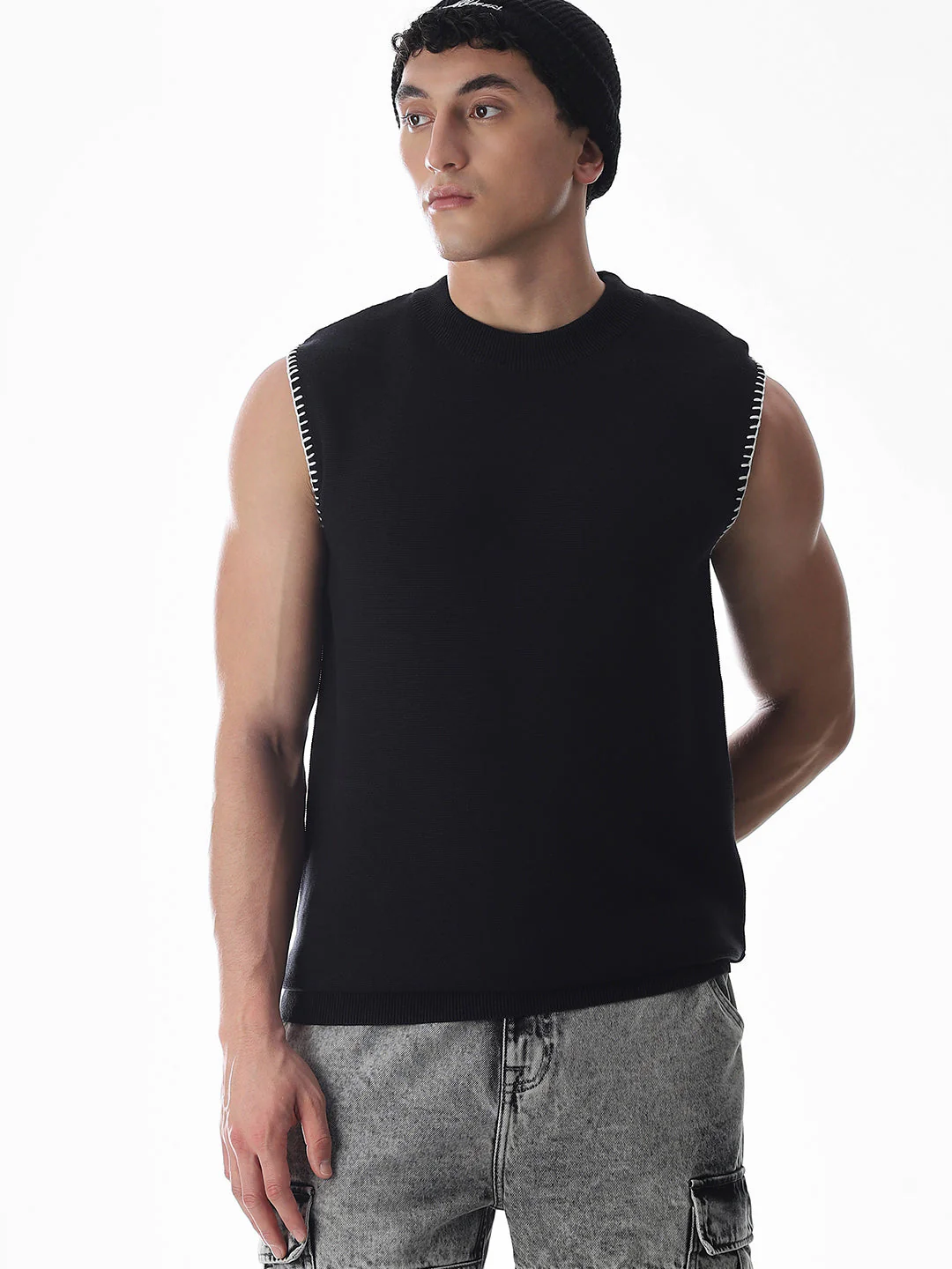 Black Knitted Cotton Tank