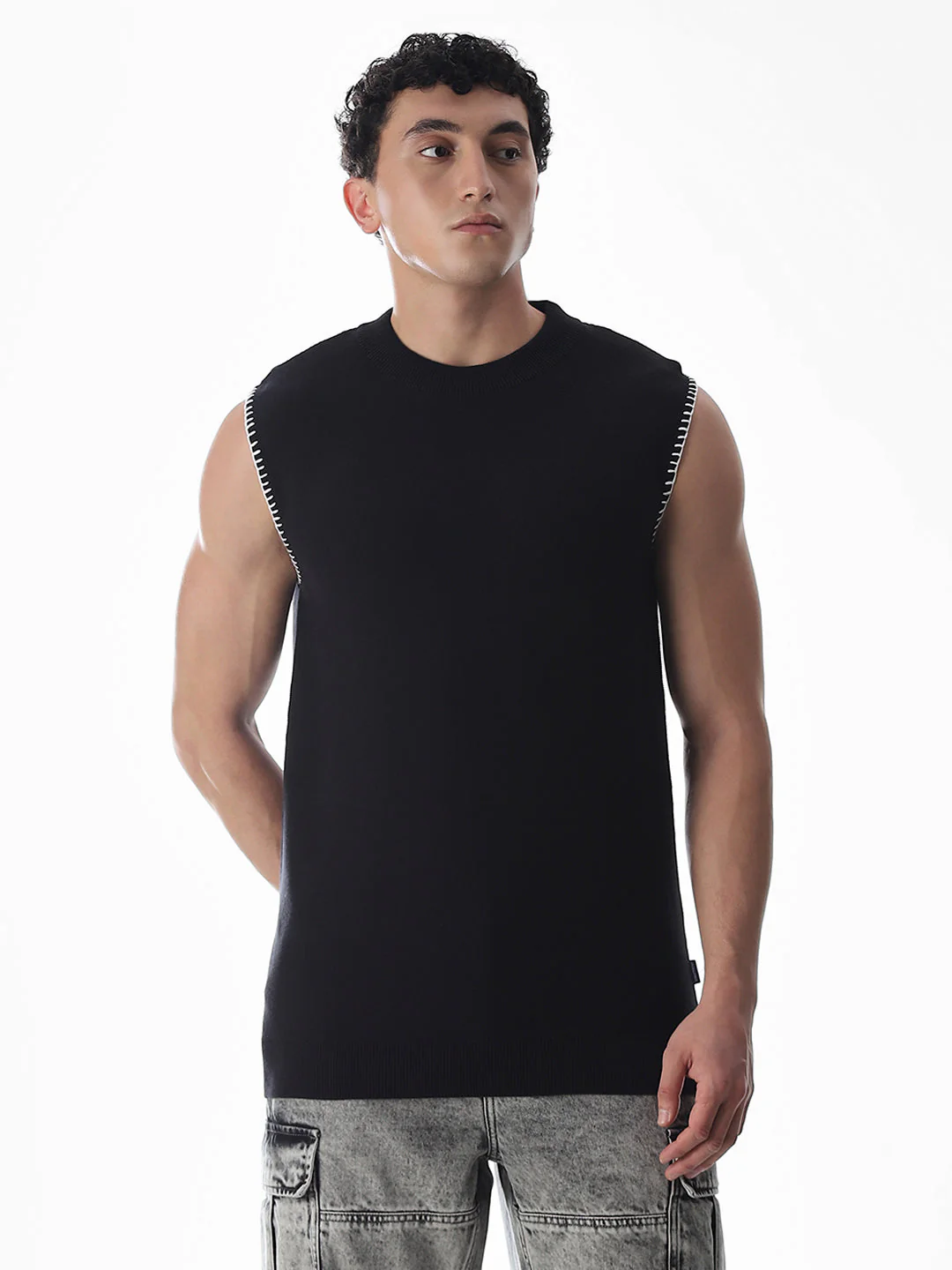 Black Knitted Cotton Tank - Image 2