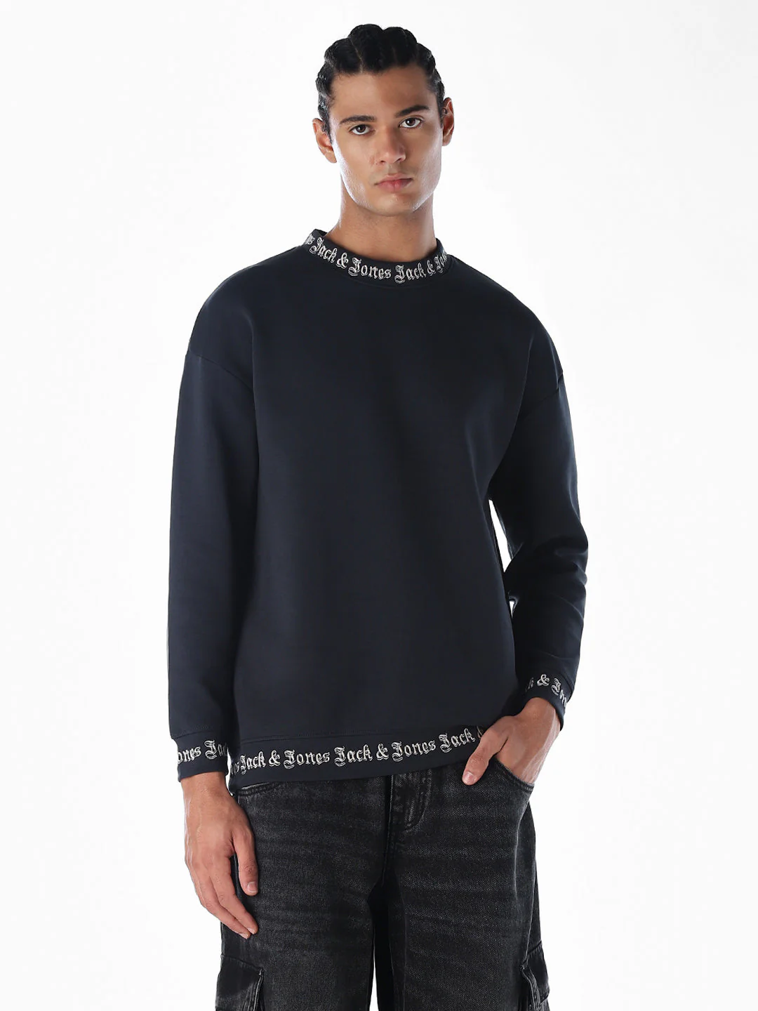 Dark Blue Logo Print Oversized Sweatshirt - Image 2