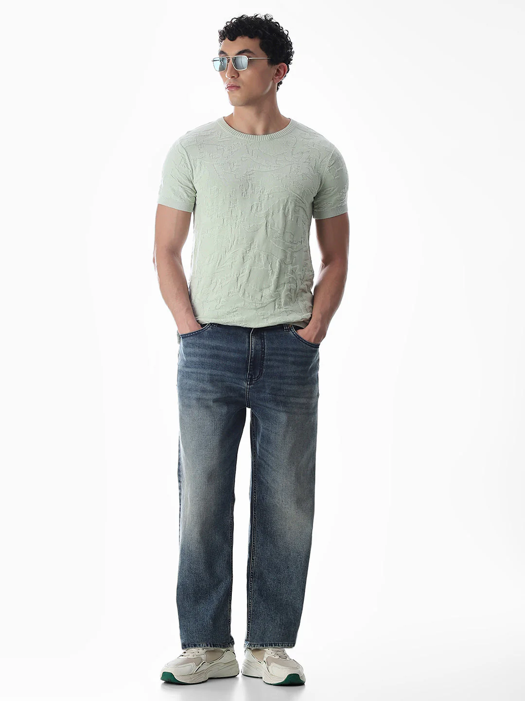 Green Jacquard Crew Neck T-shirt - Image 6