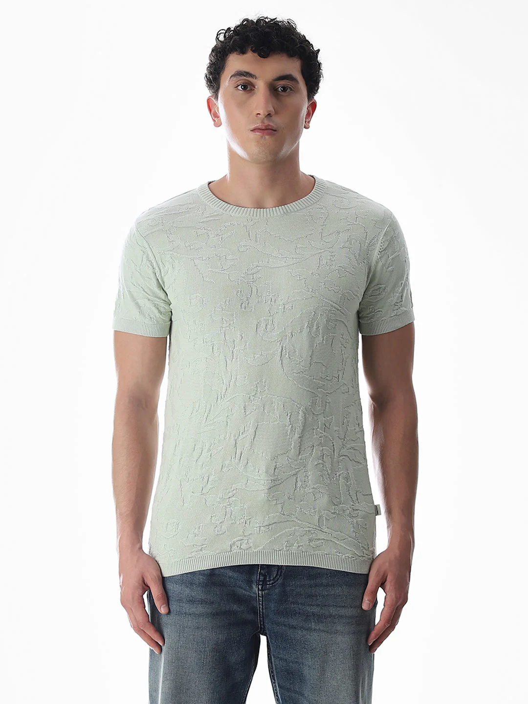 Green Jacquard Crew Neck T-shirt - Image 8