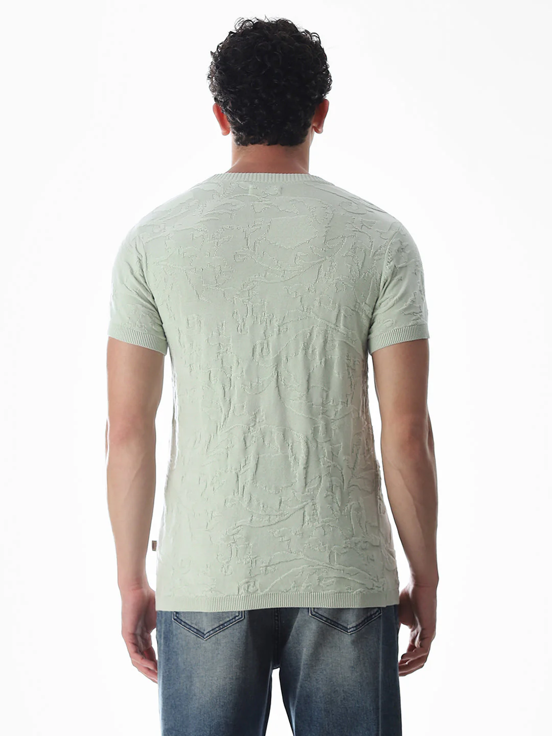 Green Jacquard Crew Neck T-shirt - Image 9