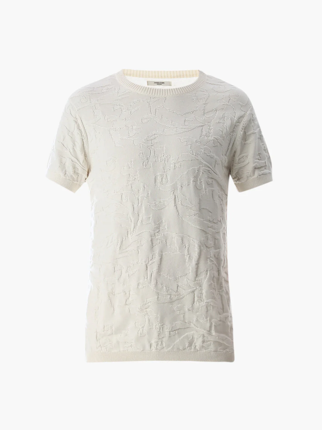 White Jacquard Crew Neck T-shirt - Image 7