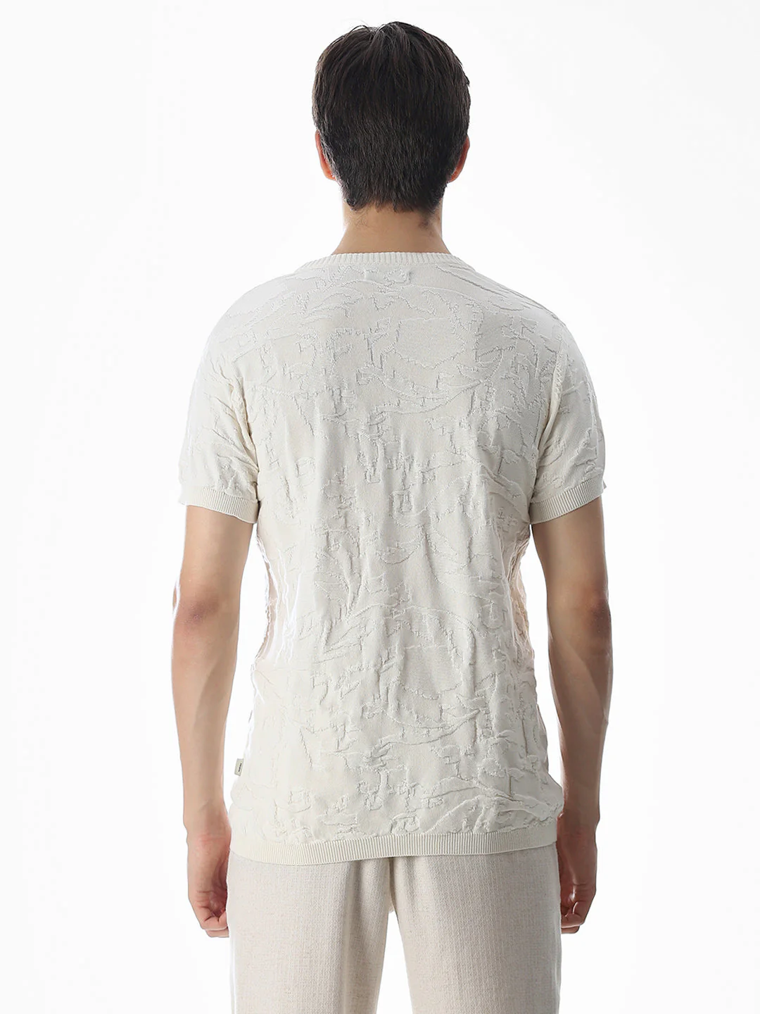 White Jacquard Crew Neck T-shirt - Image 9