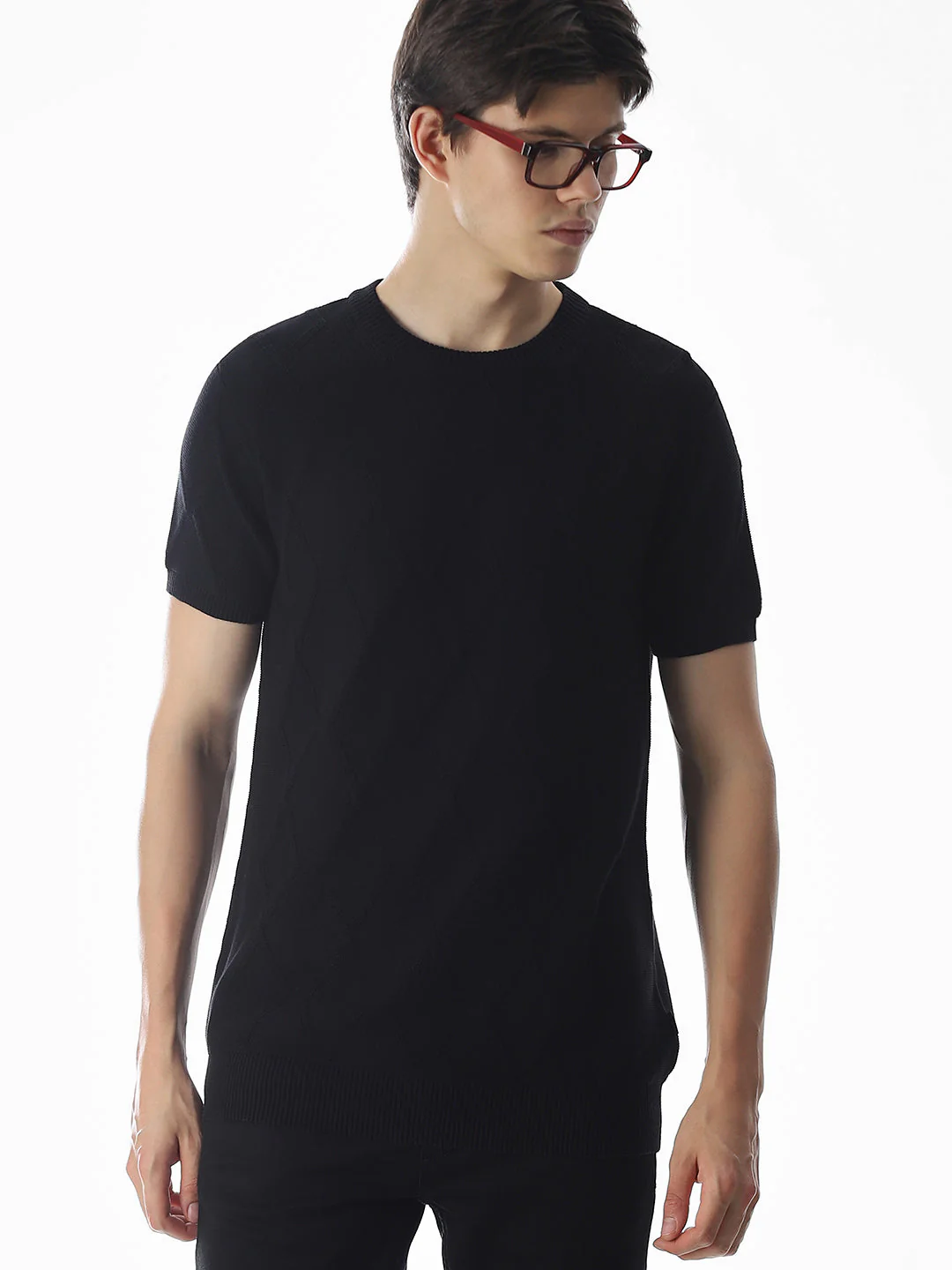 Black Jacquard Knitted T-shirt
