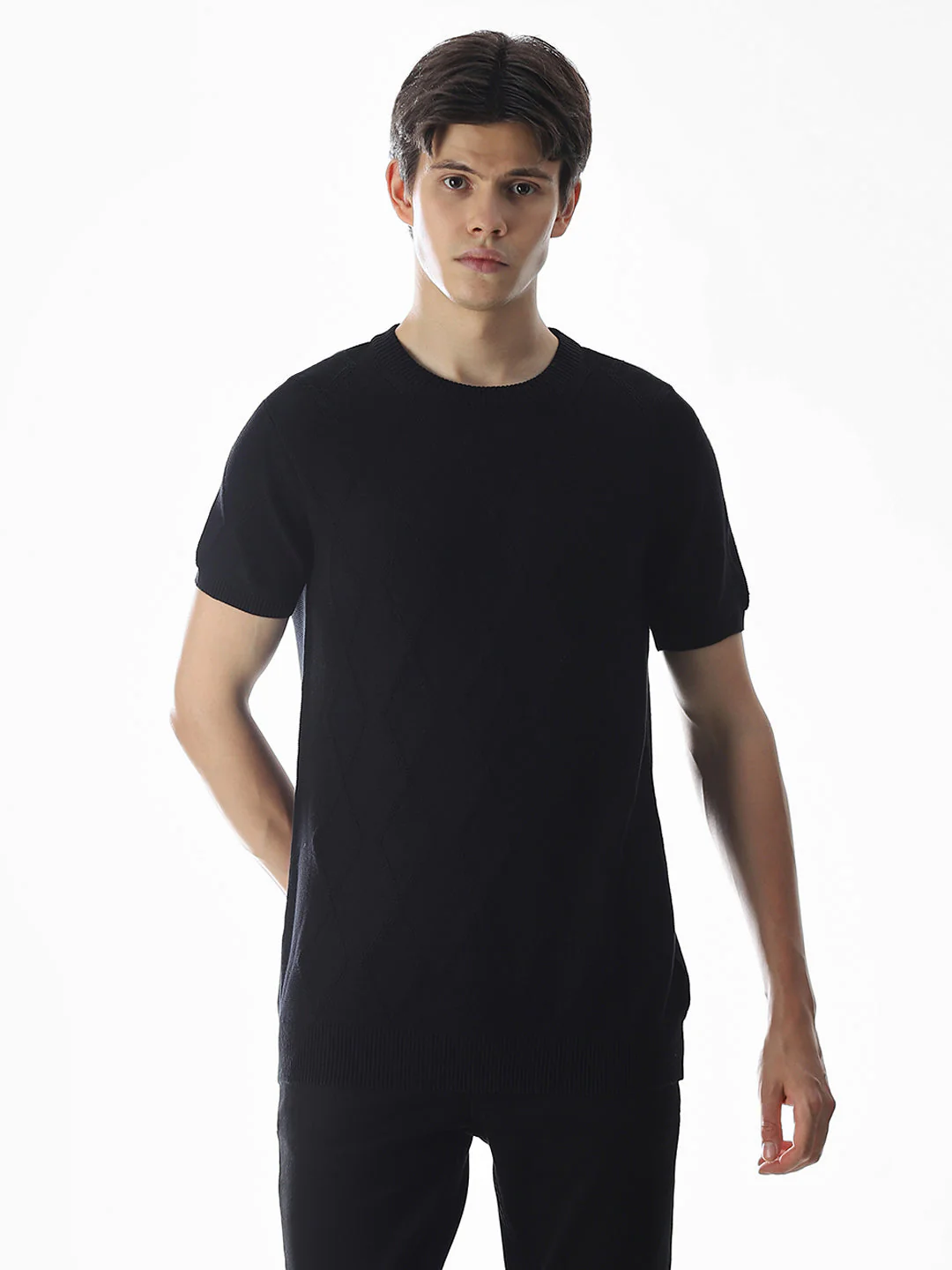 Black Jacquard Knitted T-shirt - Image 2