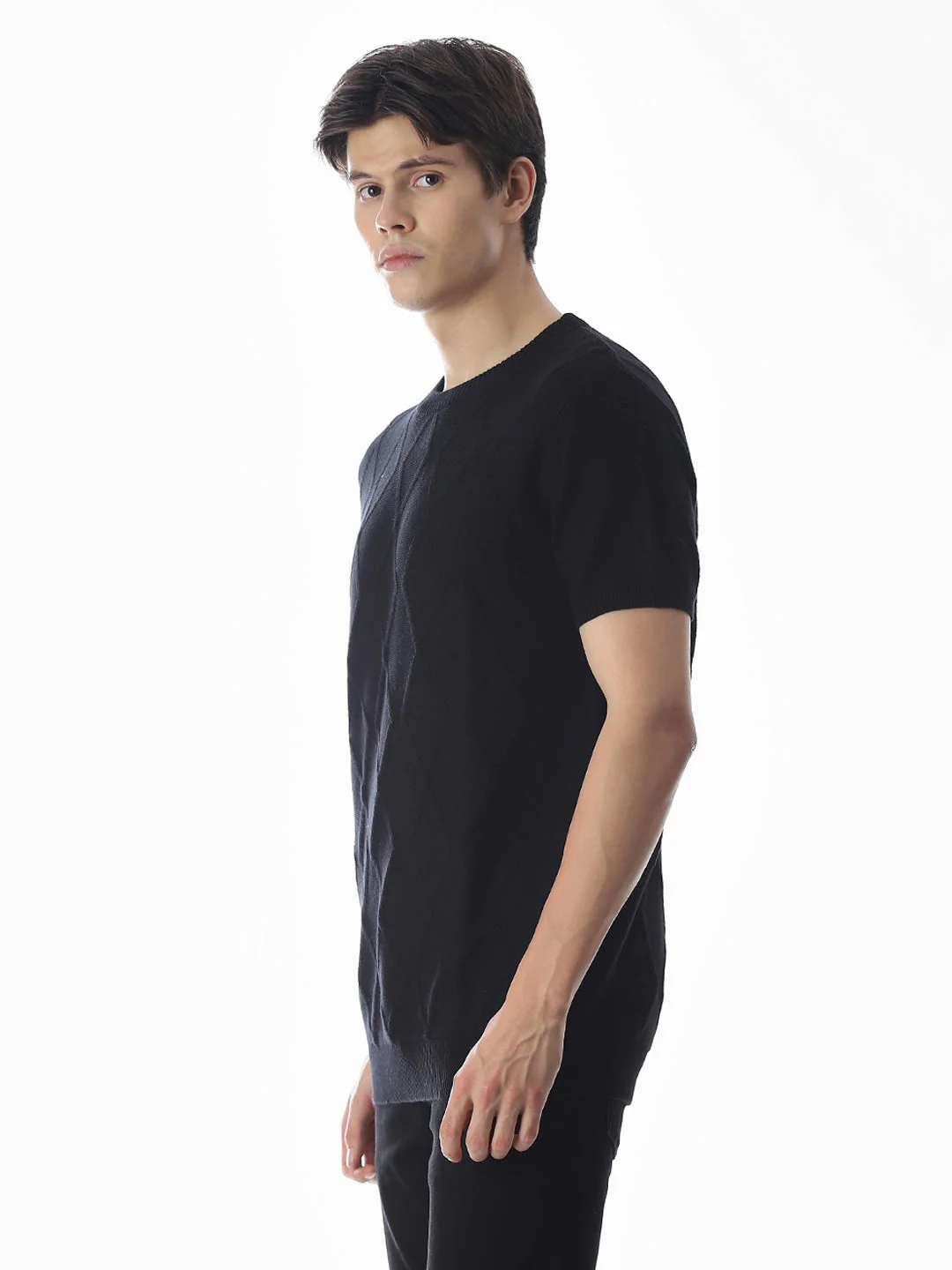 Black Jacquard Knitted T-shirt - Image 3
