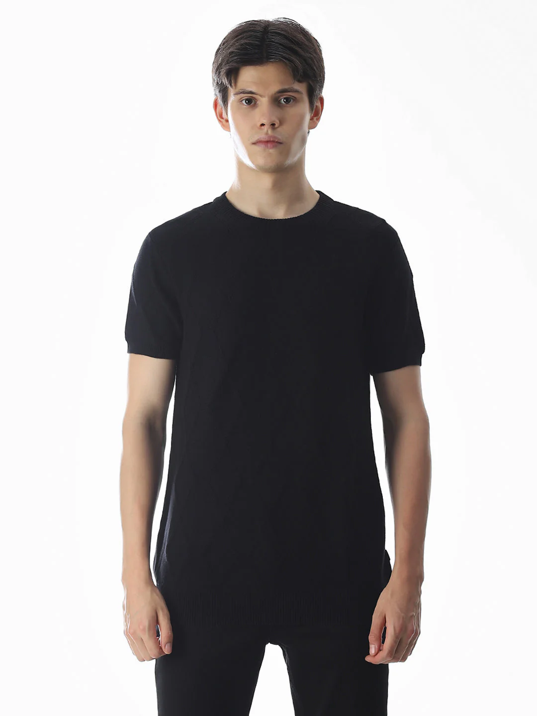 Black Jacquard Knitted T-shirt - Image 8