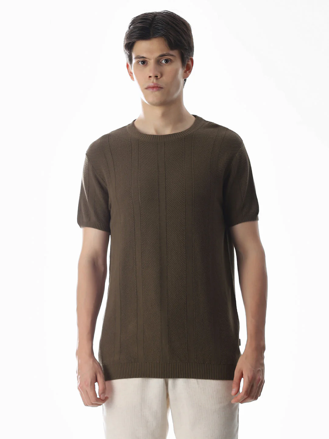 Brown Jacquard Knitted T-shirt - Image 2