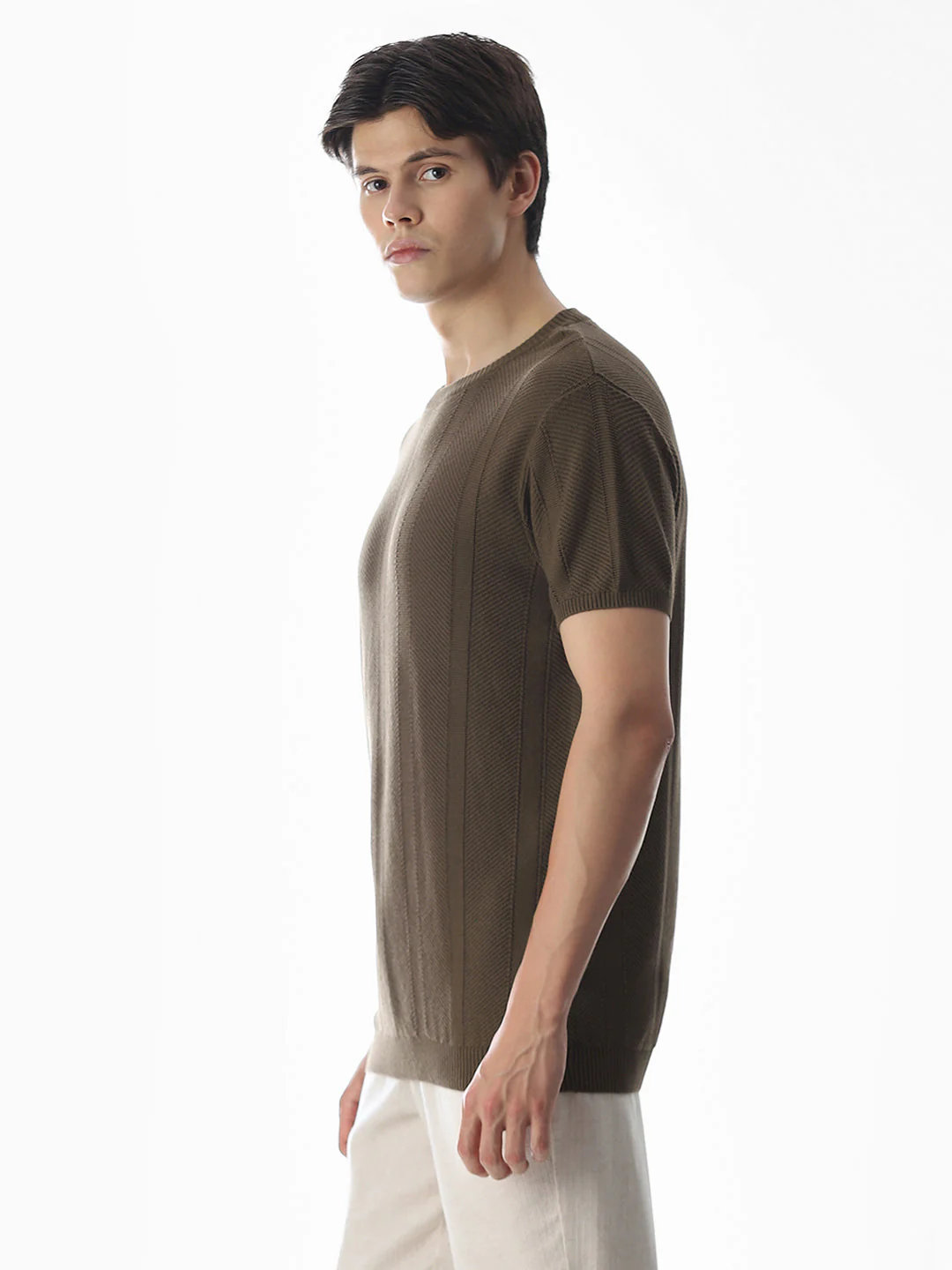 Brown Jacquard Knitted T-shirt - Image 3