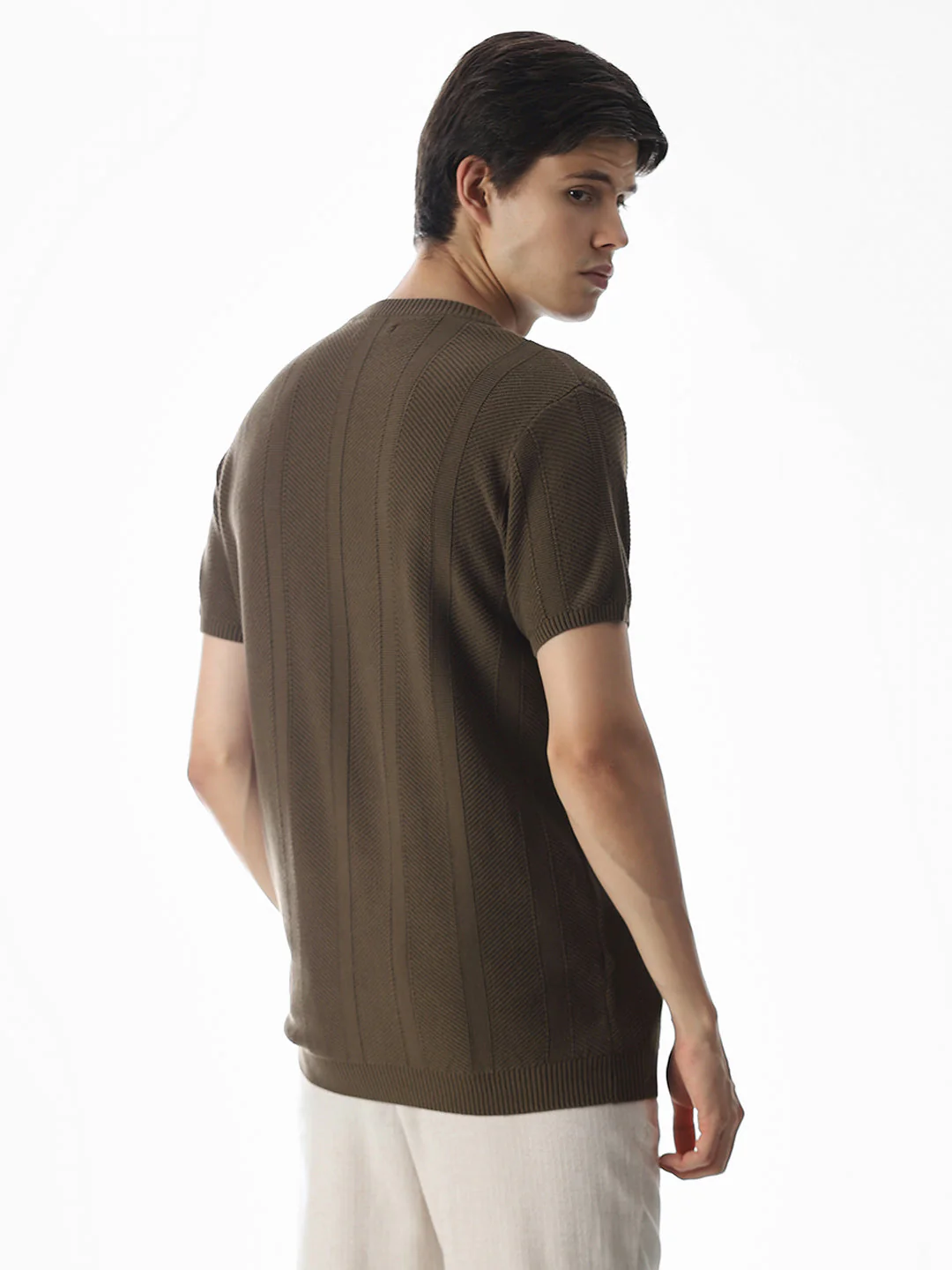 Brown Jacquard Knitted T-shirt - Image 4