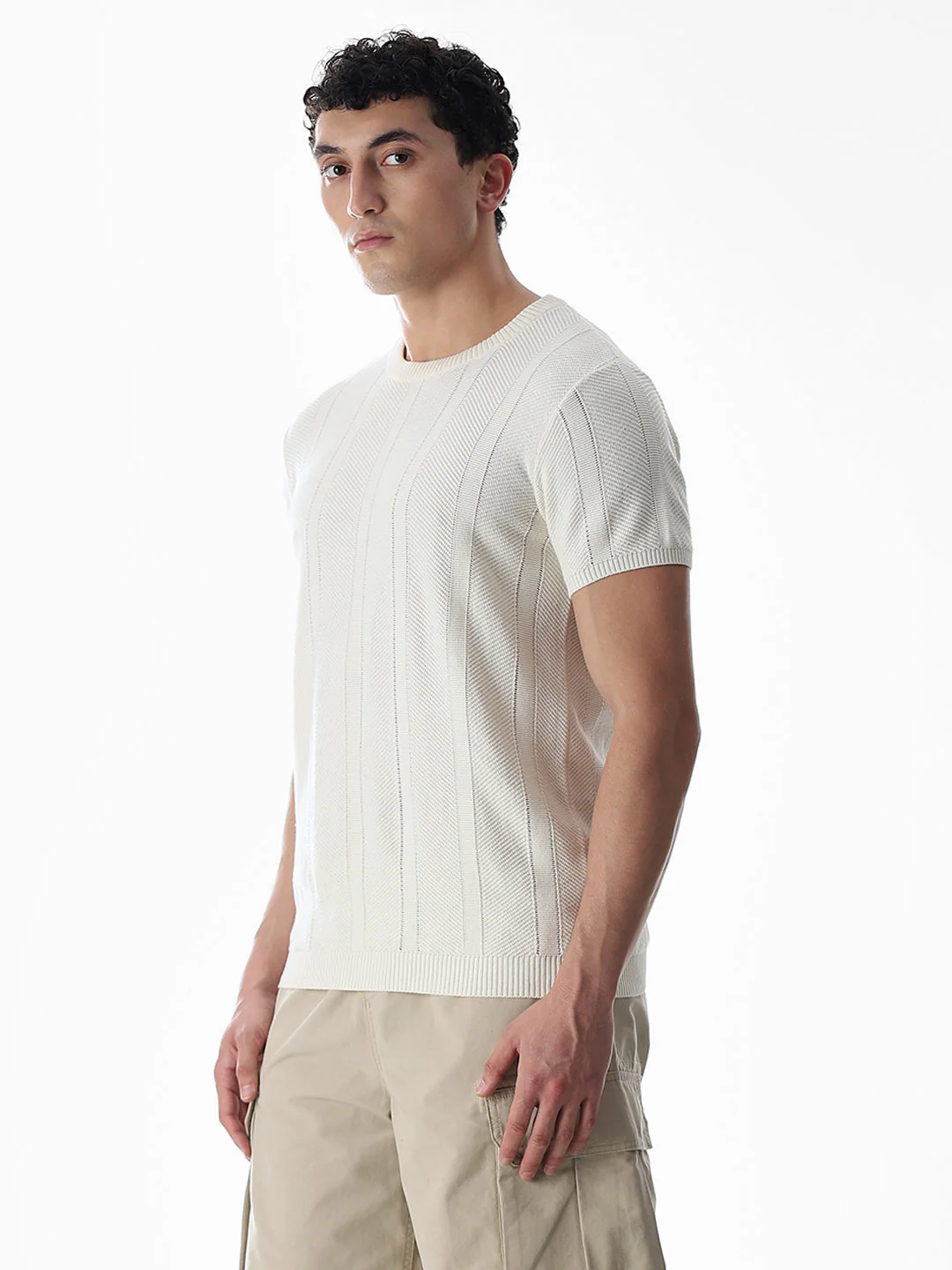 White Jacquard Knitted T-shirt - Image 3