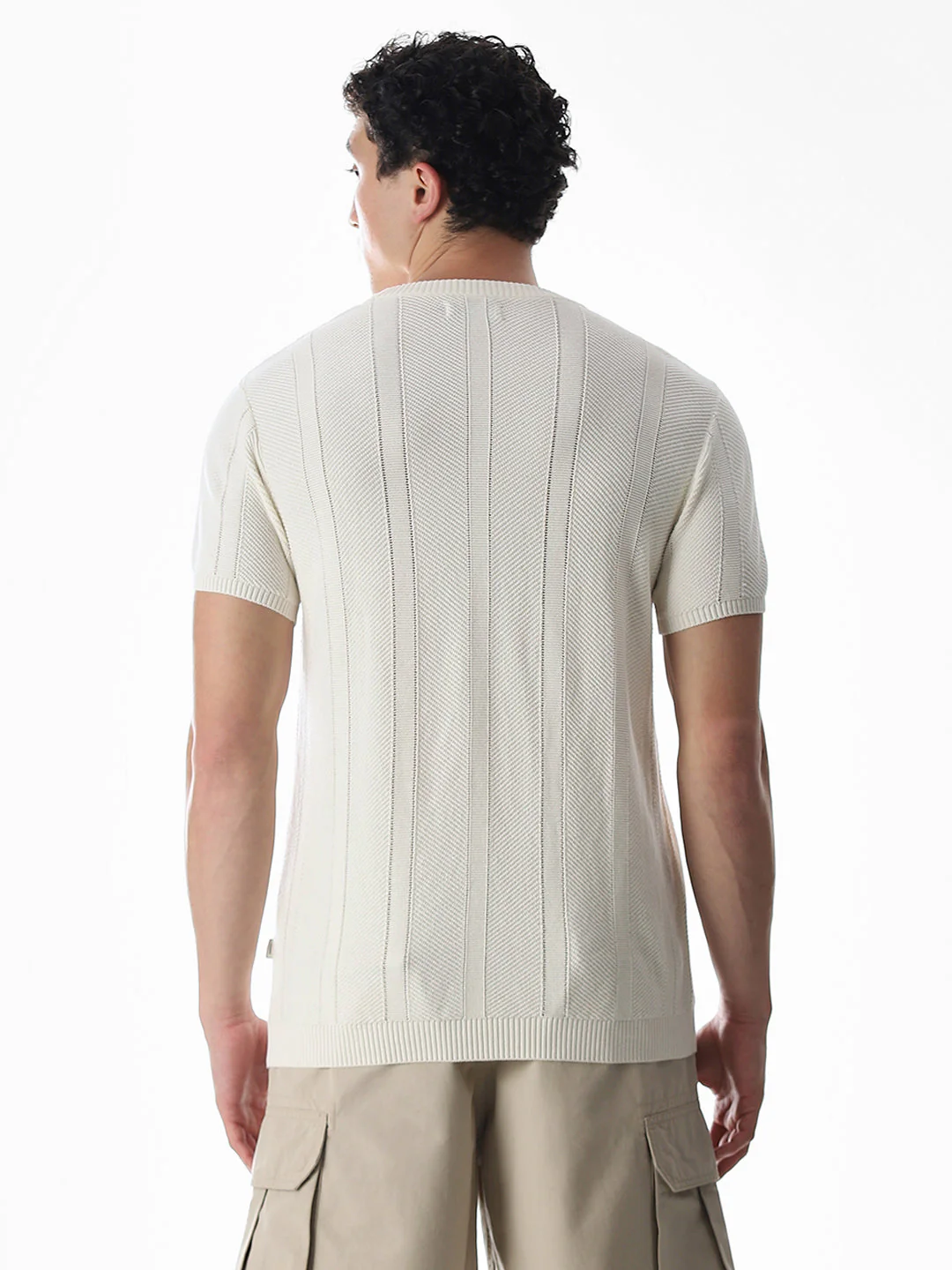 White Jacquard Knitted T-shirt - Image 4
