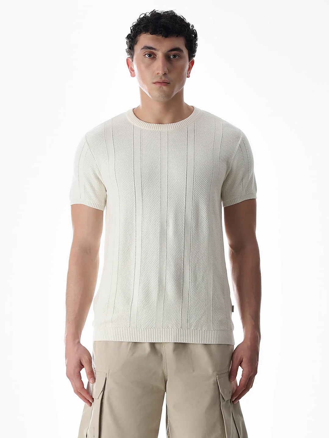 White Jacquard Knitted T-shirt - Image 8