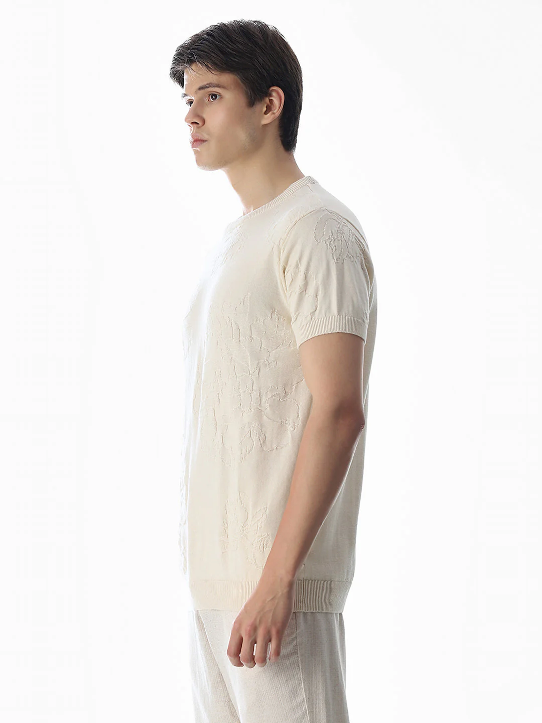 White Jacquard Knitted T-shirt - Image 3