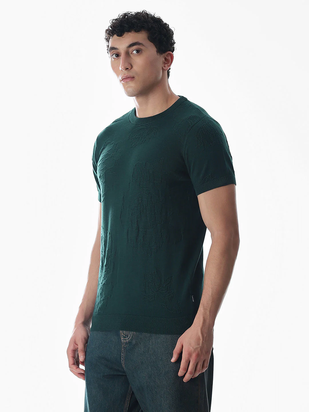 Green Jacquard Knitted T-shirt - Image 3