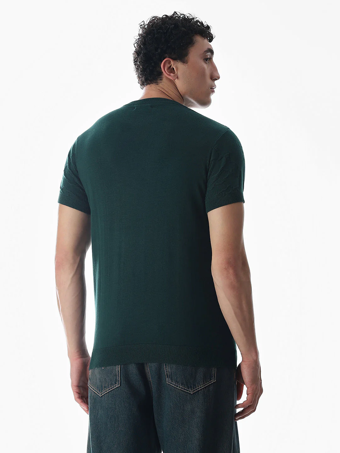 Green Jacquard Knitted T-shirt - Image 4