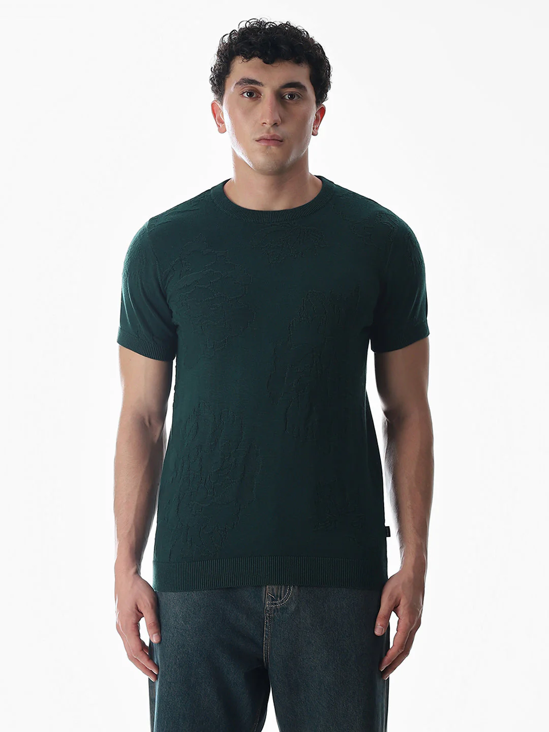 Green Jacquard Knitted T-shirt - Image 8