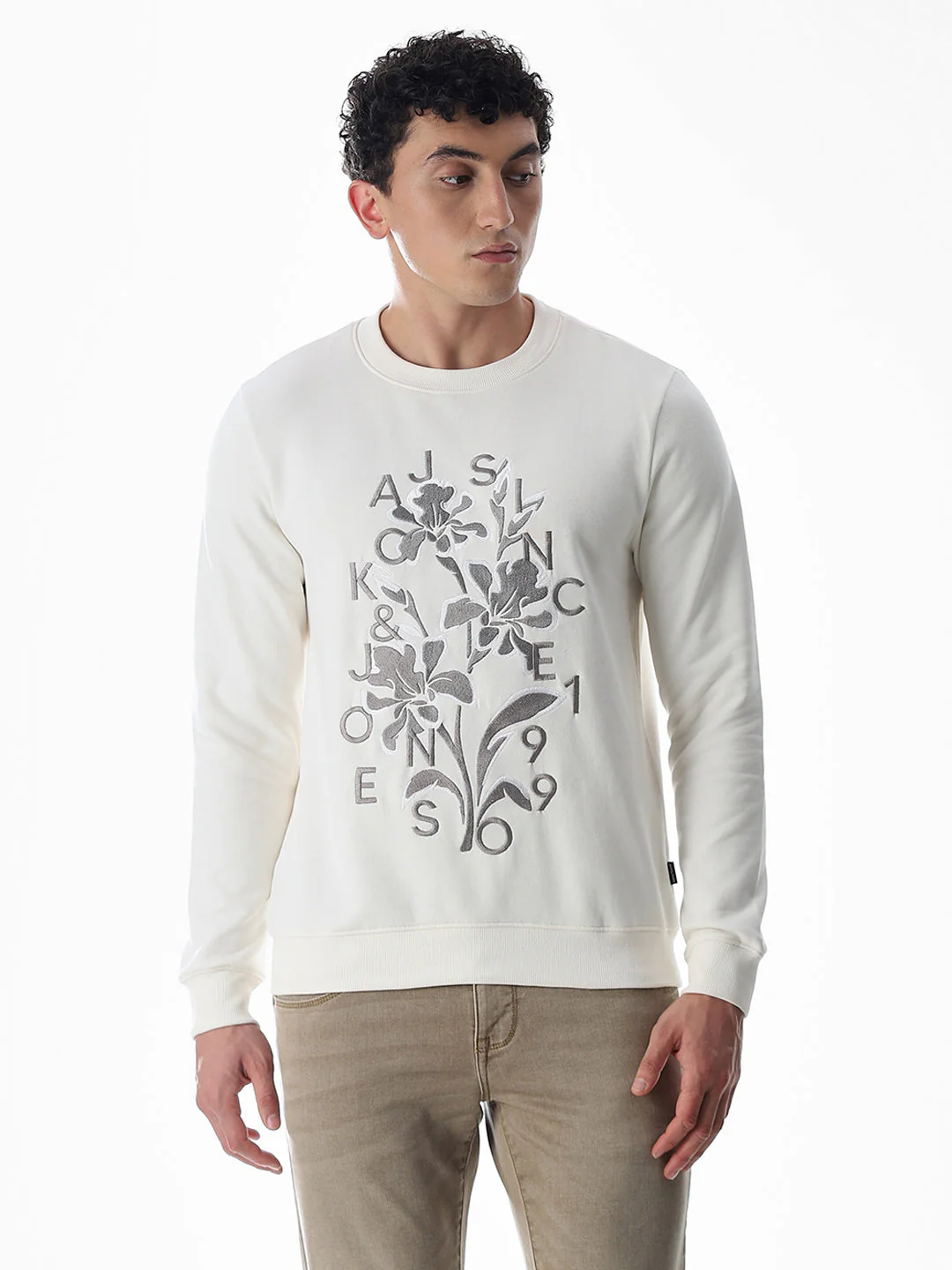 White Embroidered Print Sweatshirt - Image 2