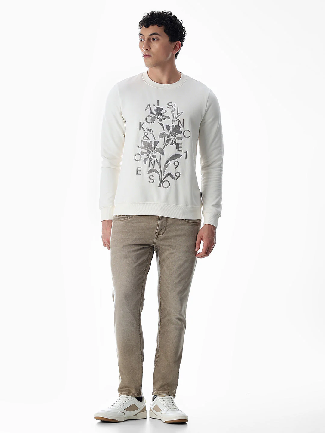 White Embroidered Print Sweatshirt - Image 6