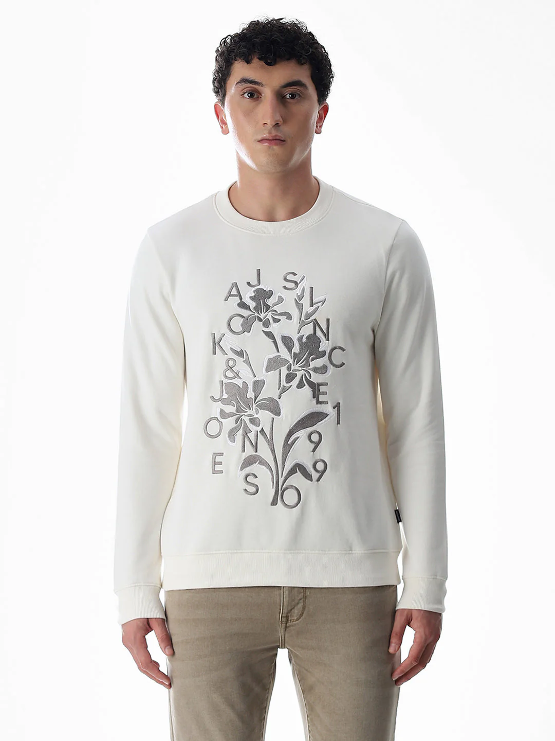 White Embroidered Print Sweatshirt - Image 8