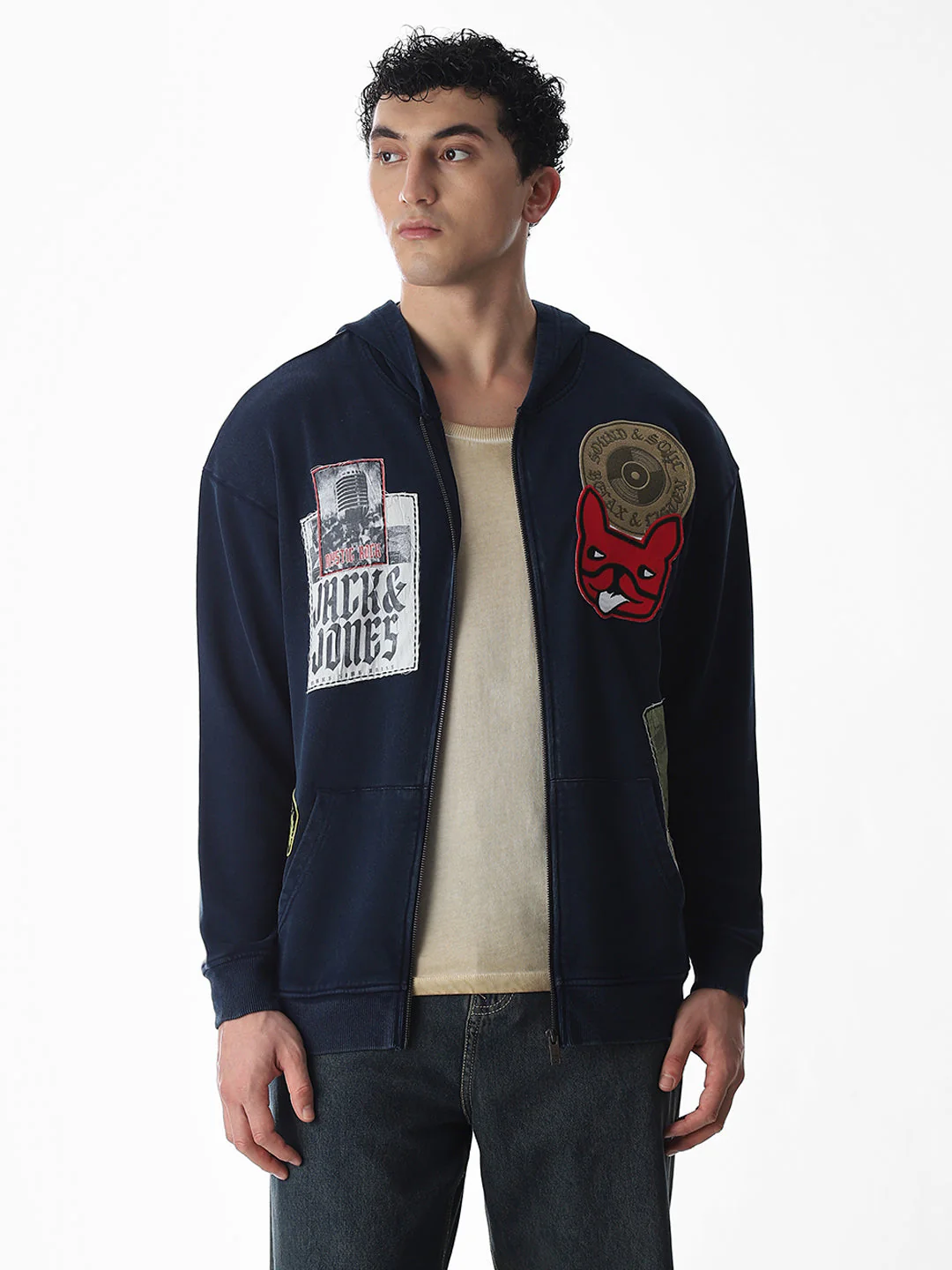 Printed Front Open Hooded Sweatshirt - Image 2