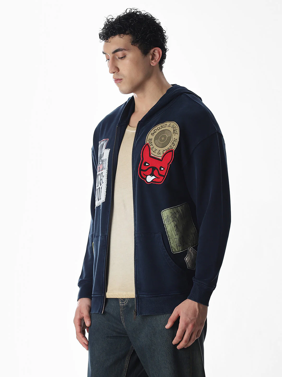 Printed Front Open Hooded Sweatshirt - Image 3