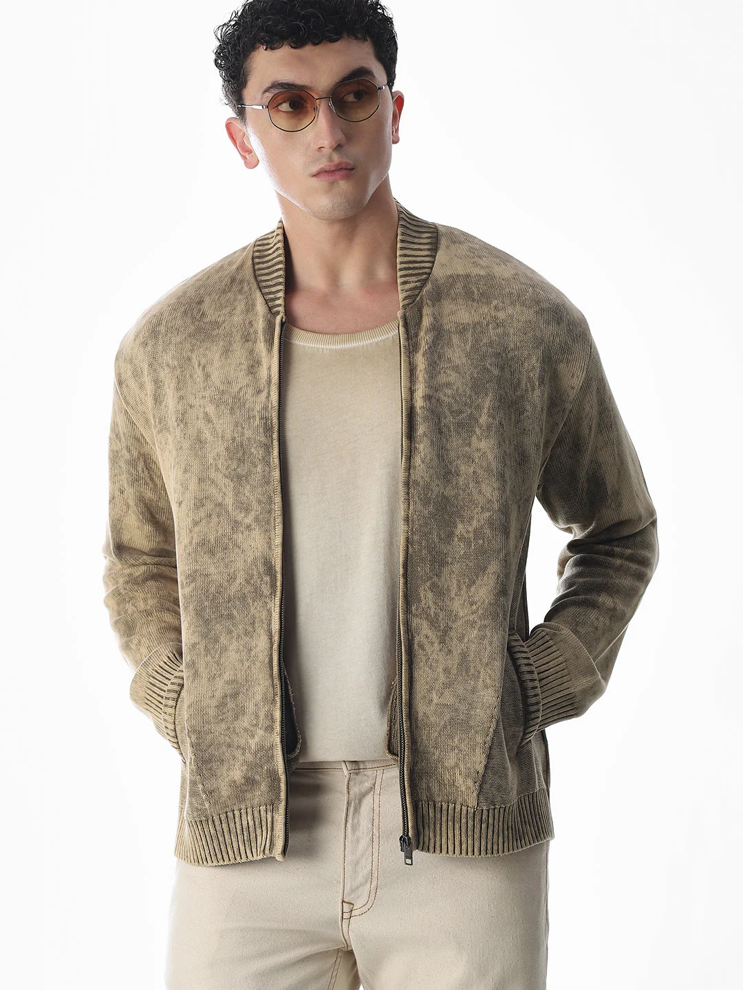 Heavily Washed Front Open Sweater