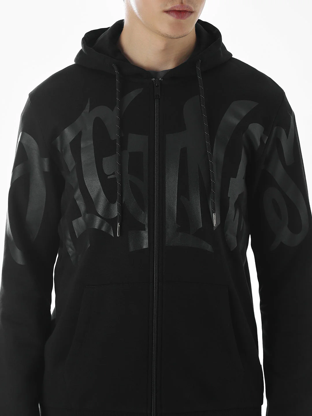 Black Typographic Print Front Open Sweatshirt - Image 5