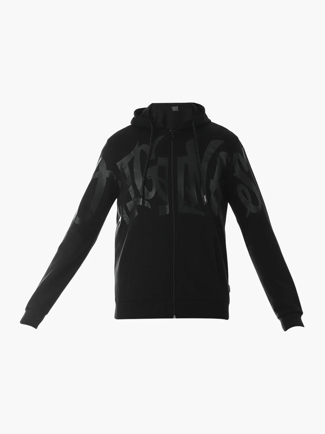Black Typographic Print Front Open Sweatshirt - Image 7
