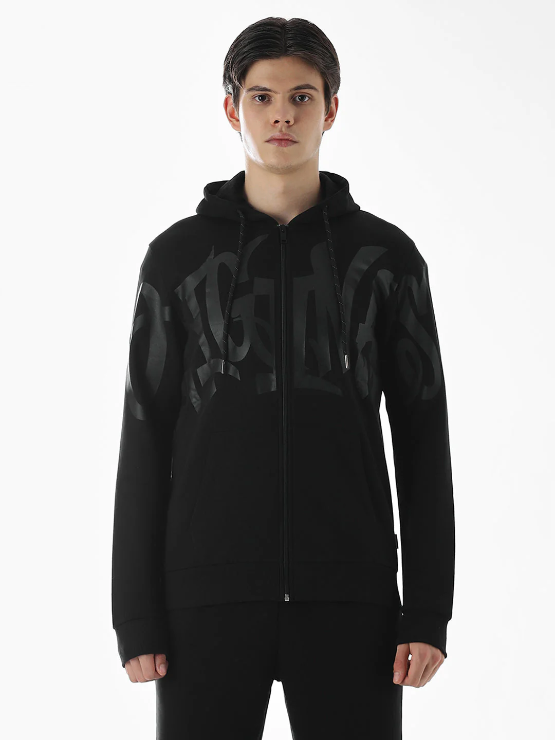 Black Typographic Print Front Open Sweatshirt - Image 8
