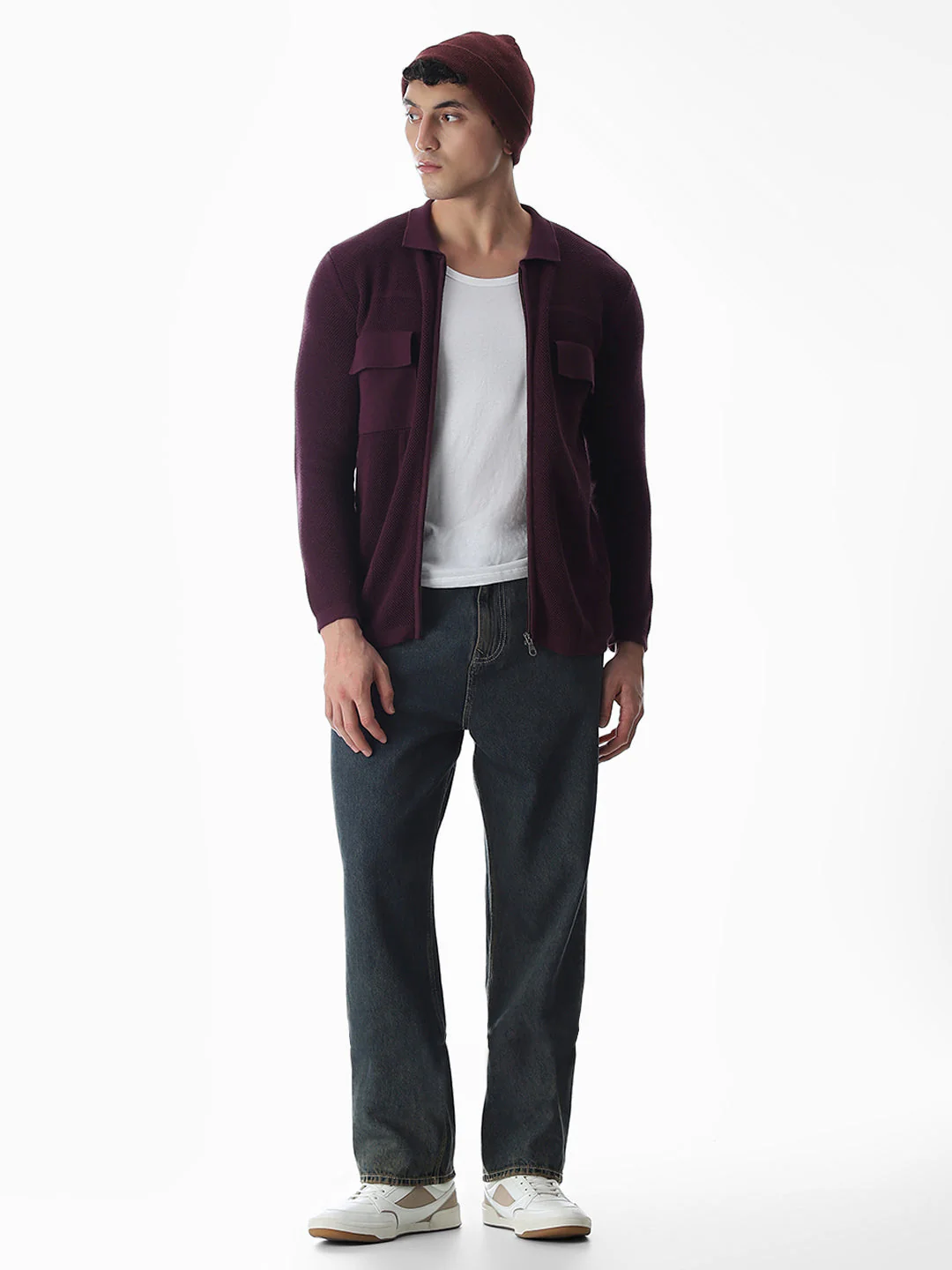 Purple Knitted Front Open Shirt - Image 6