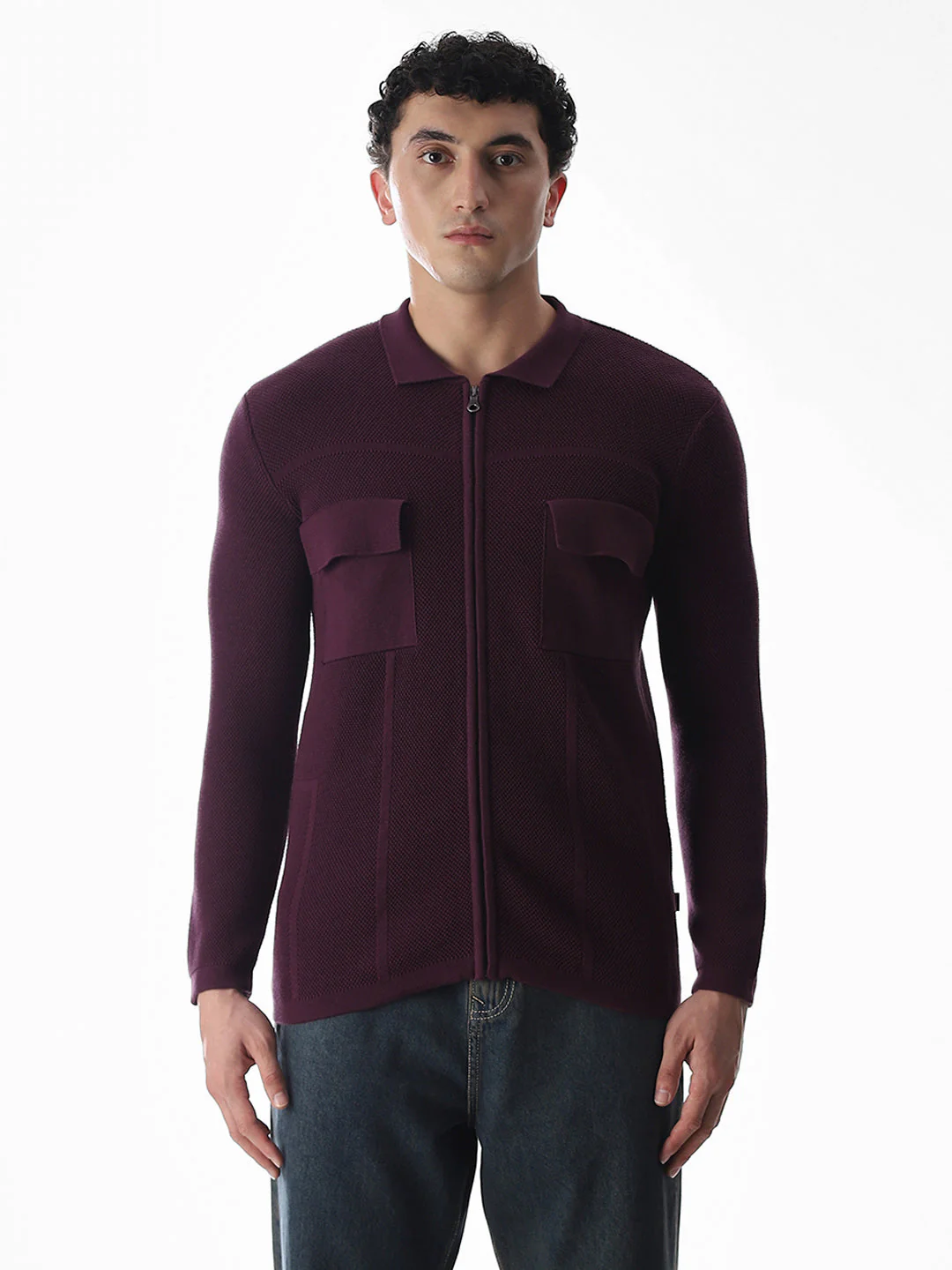 Purple Knitted Front Open Shirt - Image 8