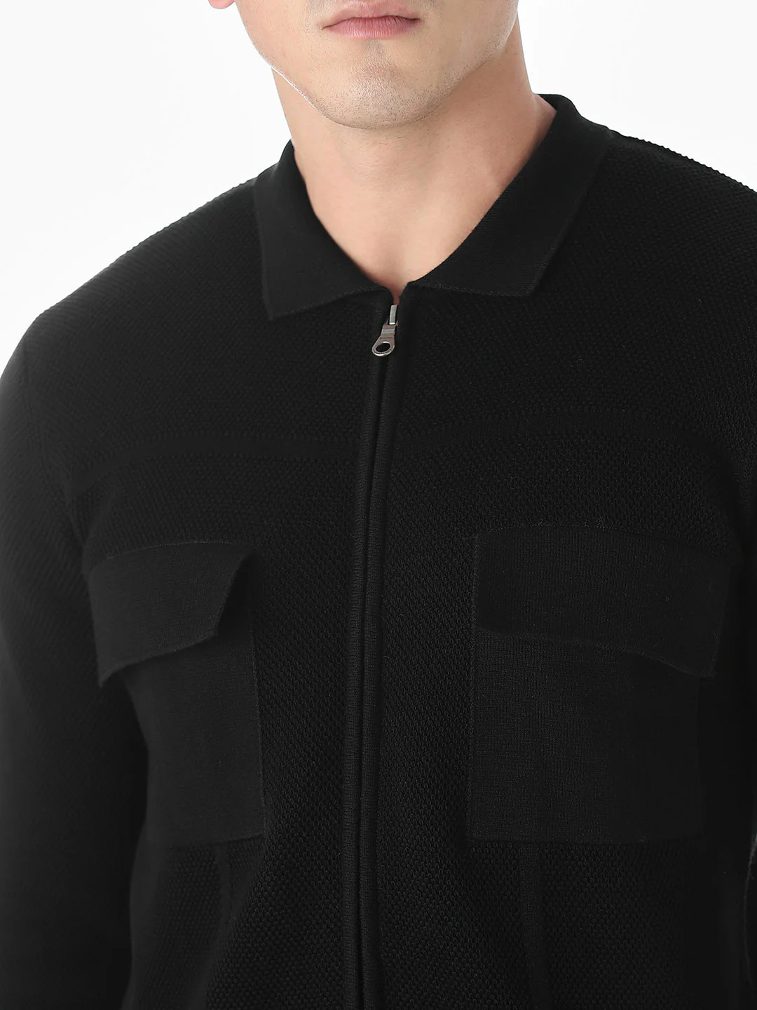 Black Knitted Front Open Shirt - Image 5
