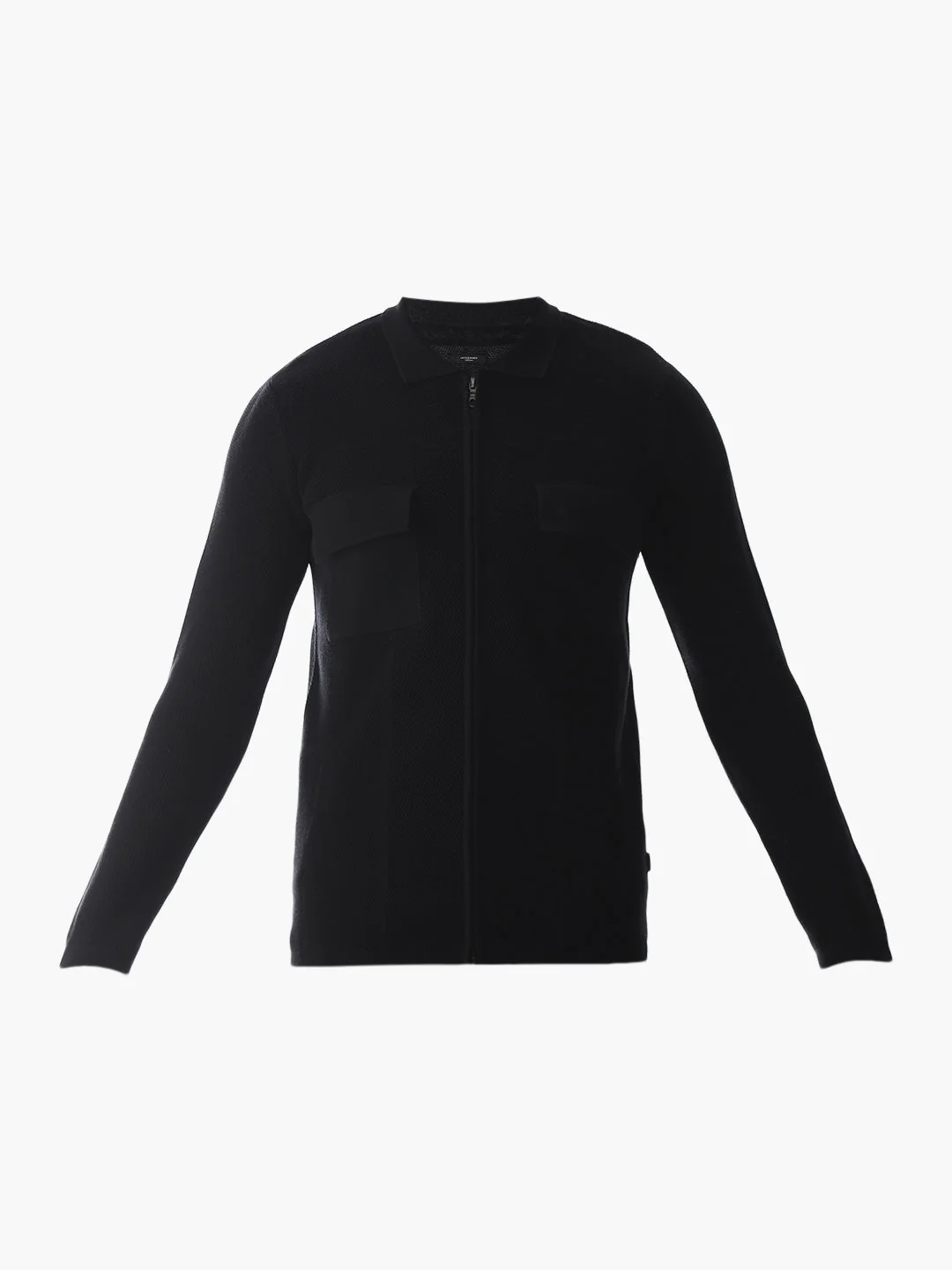 Black Knitted Front Open Shirt - Image 7